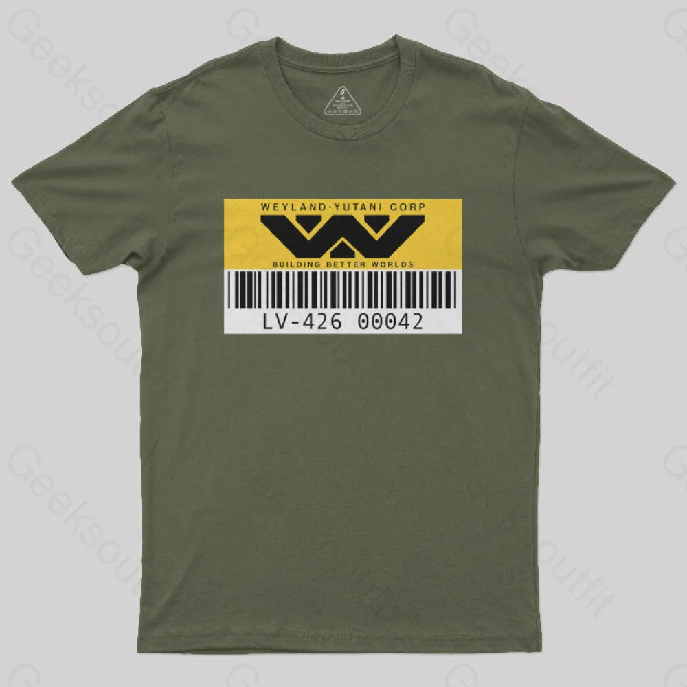 Weyland Yutani Asset Tag Geek T-Shirt Army Green / S