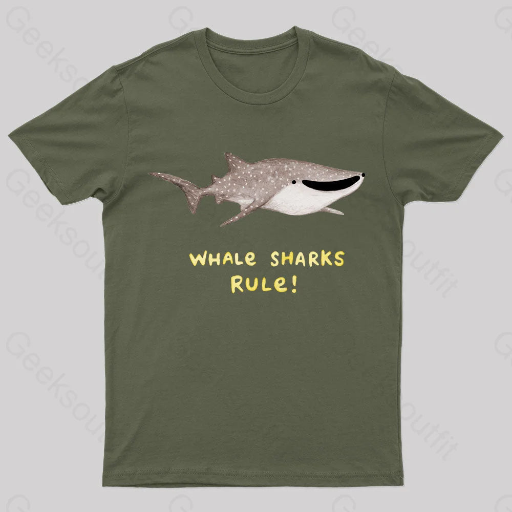 Whale Sharks Rule Geek T-Shirt Army Green / S