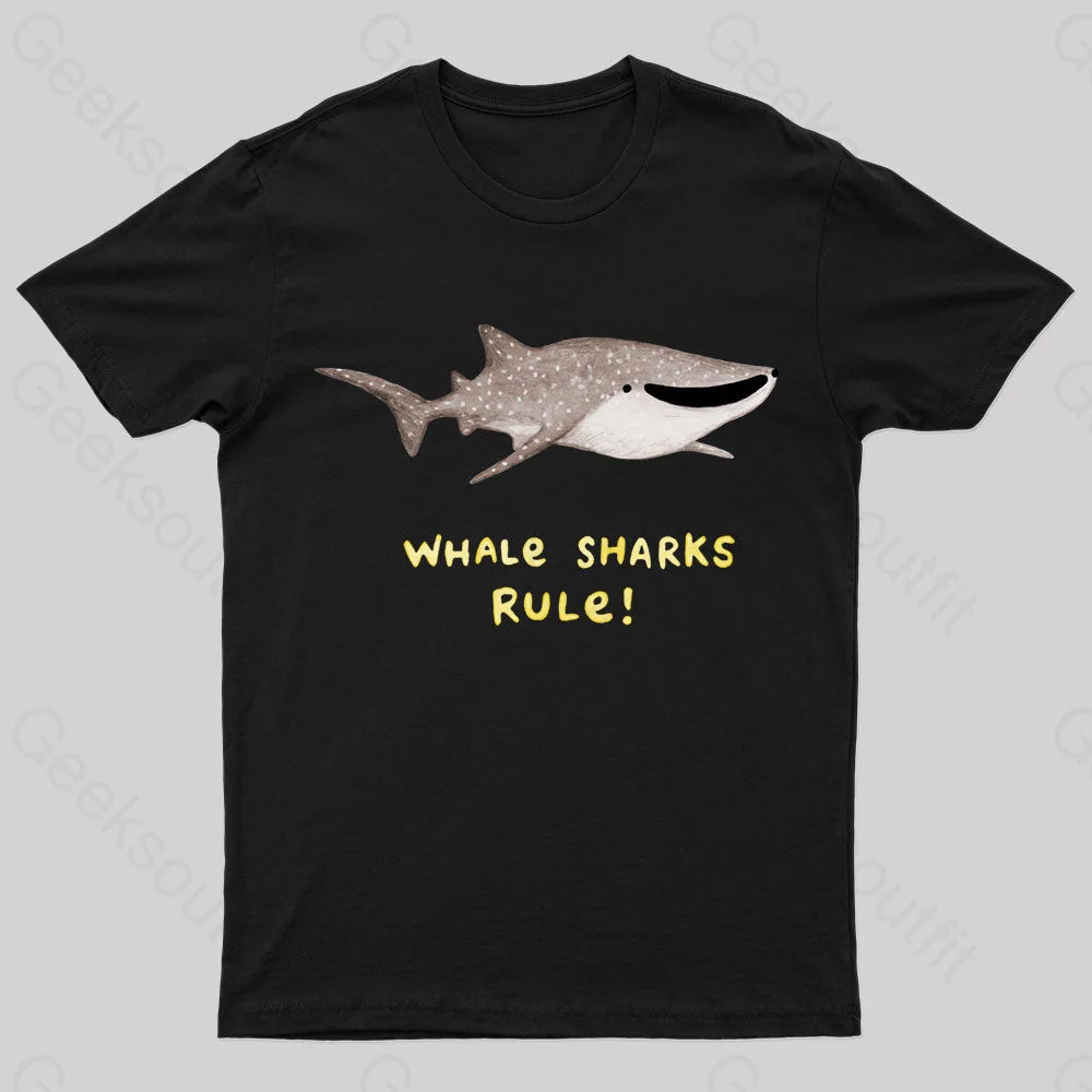 Whale Sharks Rule Geek T-Shirt Black / S