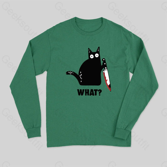 What Cat Funny Long Sleeve T-Shirt Green / S