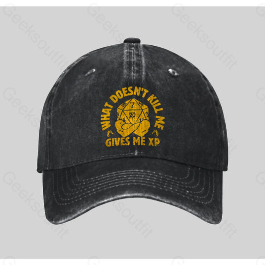 What Does Not Kill Me Gives Xp Washed Vintage Baseball Cap Black