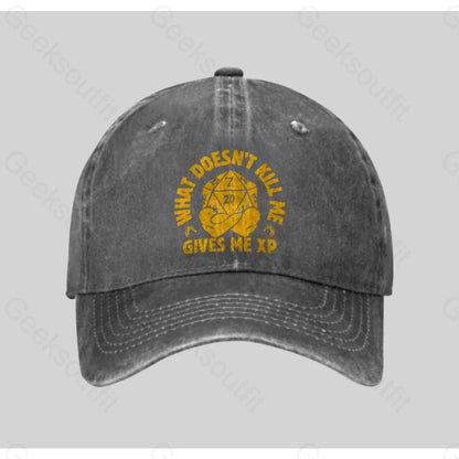 What Does Not Kill Me Gives Xp Washed Vintage Baseball Cap Grey