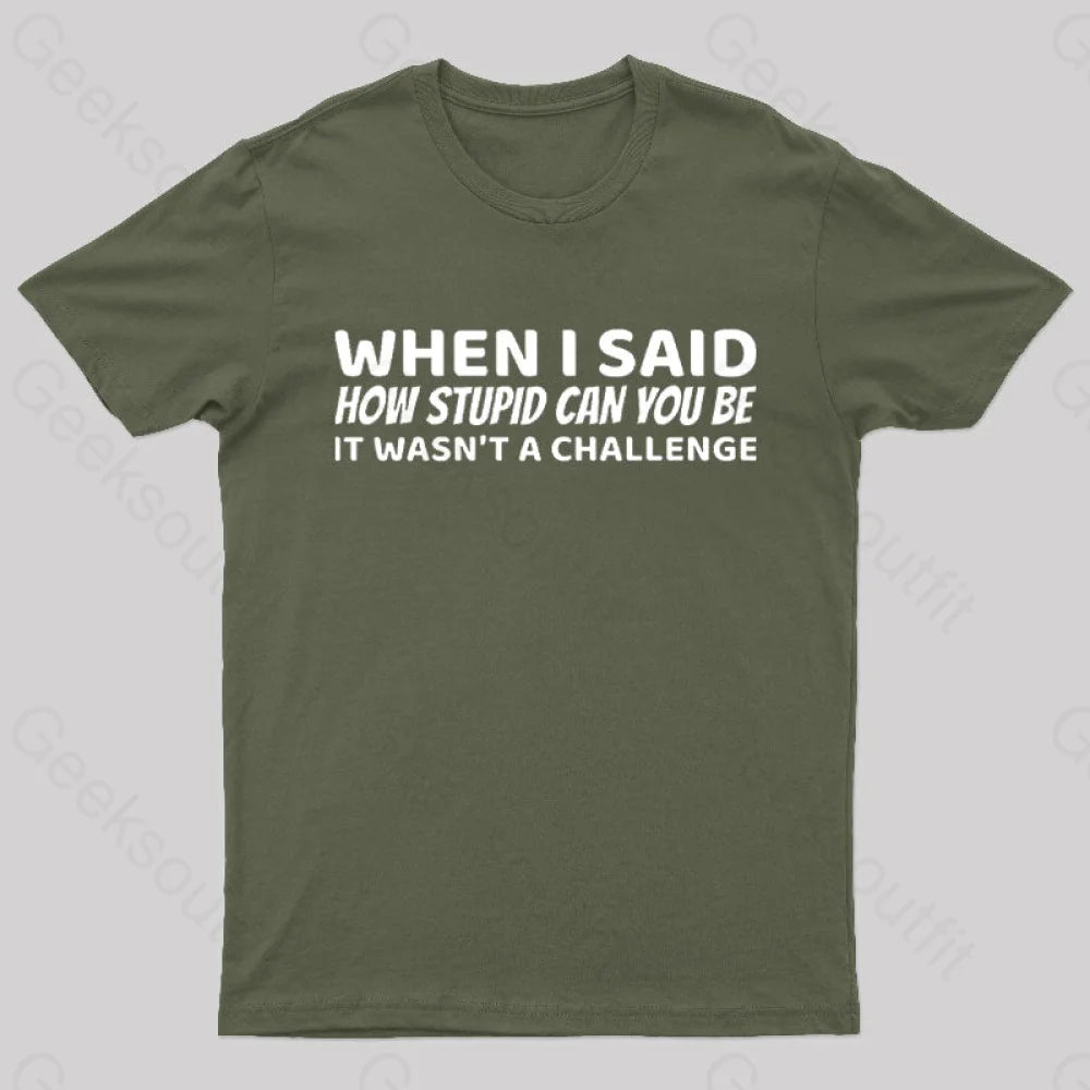 When I Said How Stupid Can You Be It Wasn’t A Challenge Nerd T-Shirt Army Green / S