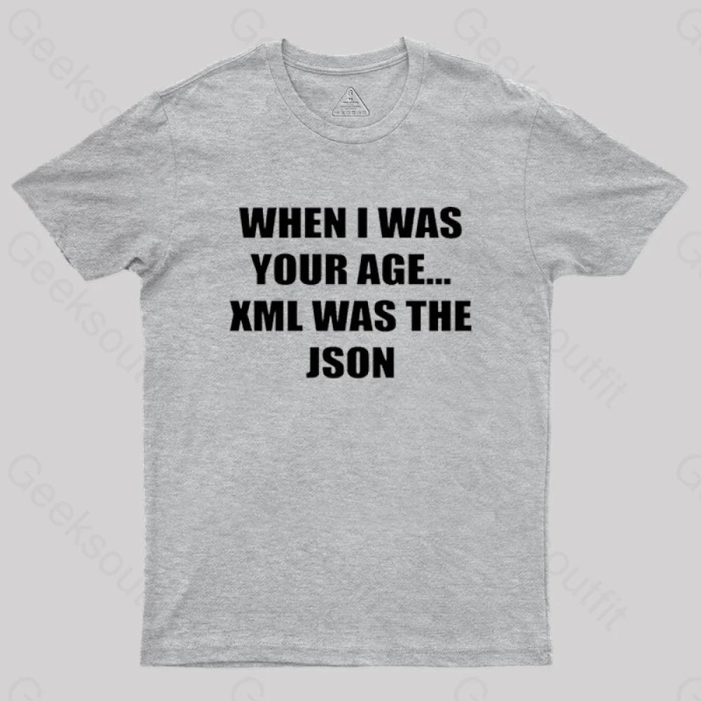 When I Was Your Age Xml The Json Geek T-Shirt Grey / S