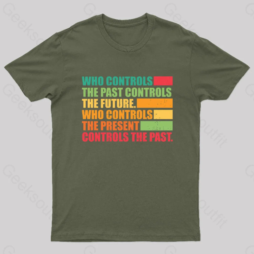 Who Controls The Past Future Geek T-Shirt Army Green / S