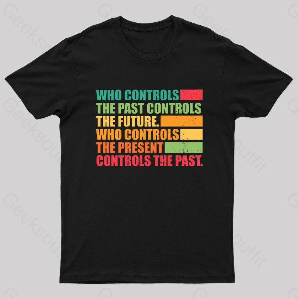 Who Controls The Past Future Geek T-Shirt Black / S