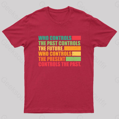 Who Controls The Past Future Geek T-Shirt Red / S