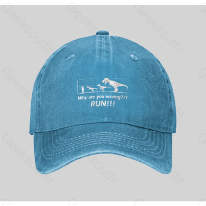 Why Are You Waving! Washed Vintage Baseball Cap Blue