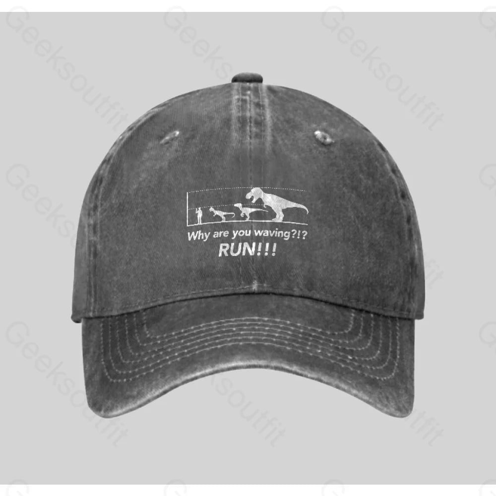 Why Are You Waving! Washed Vintage Baseball Cap Grey