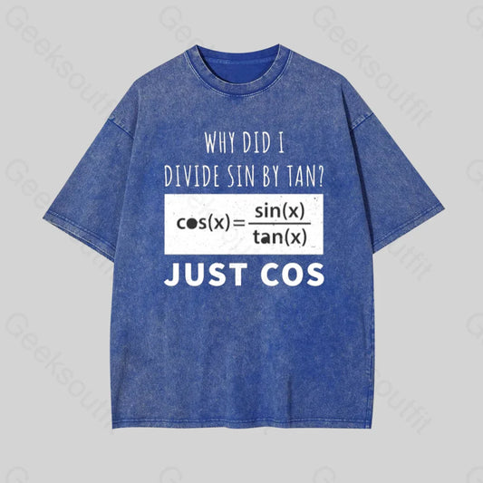 Why Did I Divide Sin By Tan Geek Washed T-Shirt Blue / S