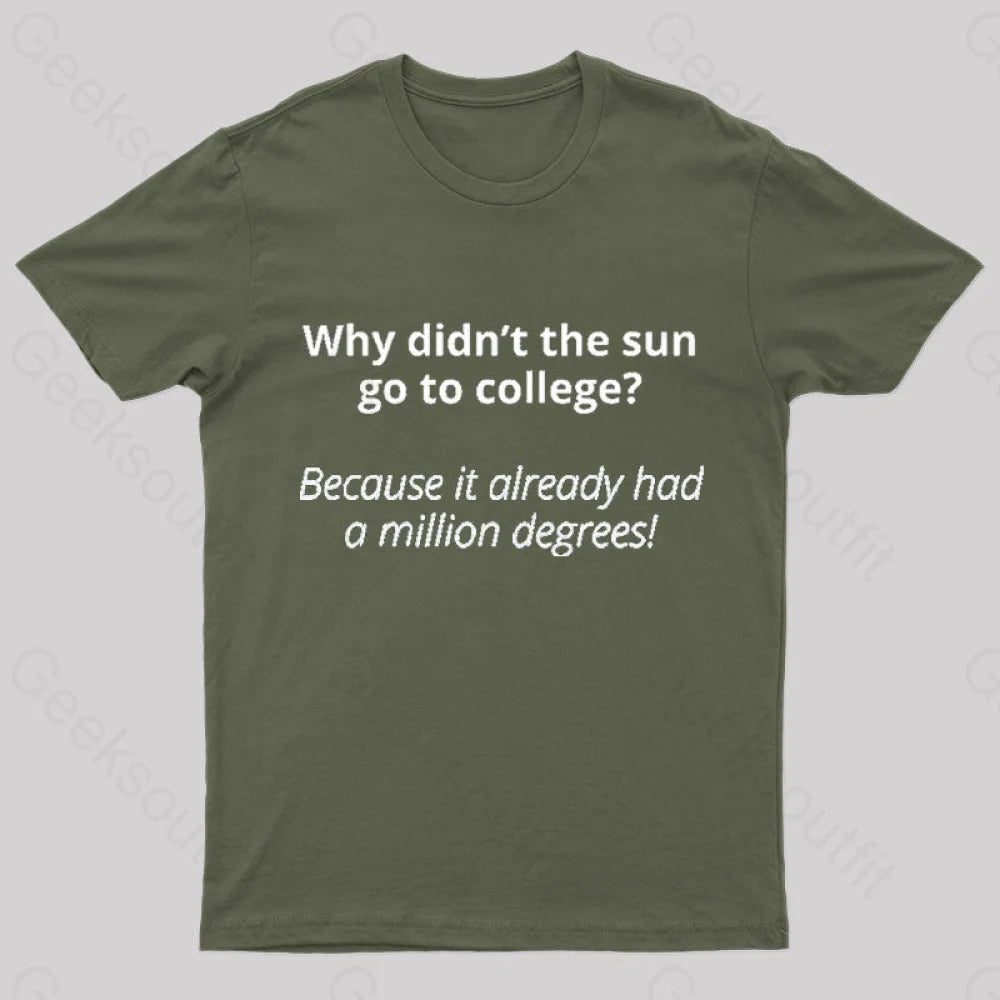 Why Did Not The Sun Go To College Nerd T-Shirt Army Green / S