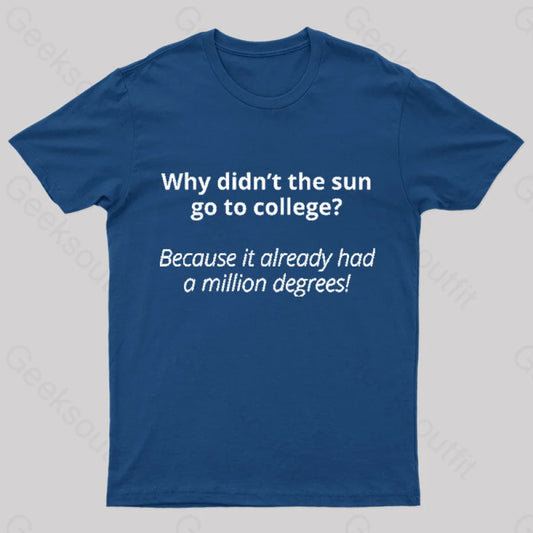 Why Did Not The Sun Go To College Nerd T-Shirt Navy / S