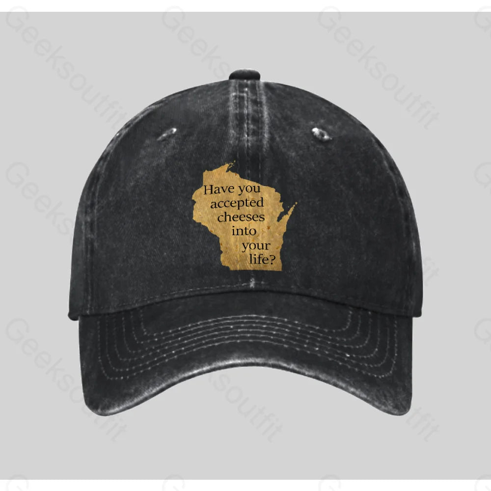 Wisconsin Cheese Pun Washed Vintage Baseball Cap Black