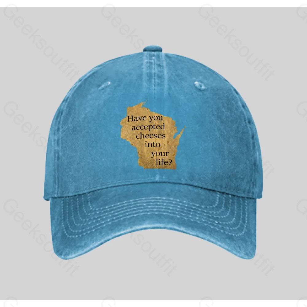 Wisconsin Cheese Pun Washed Vintage Baseball Cap Blue