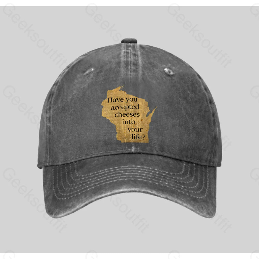 Wisconsin Cheese Pun Washed Vintage Baseball Cap Grey