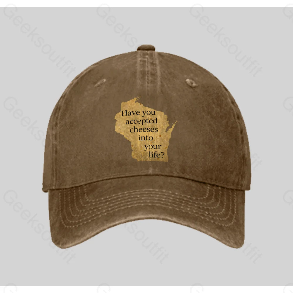 Wisconsin Cheese Pun Washed Vintage Baseball Cap Natural