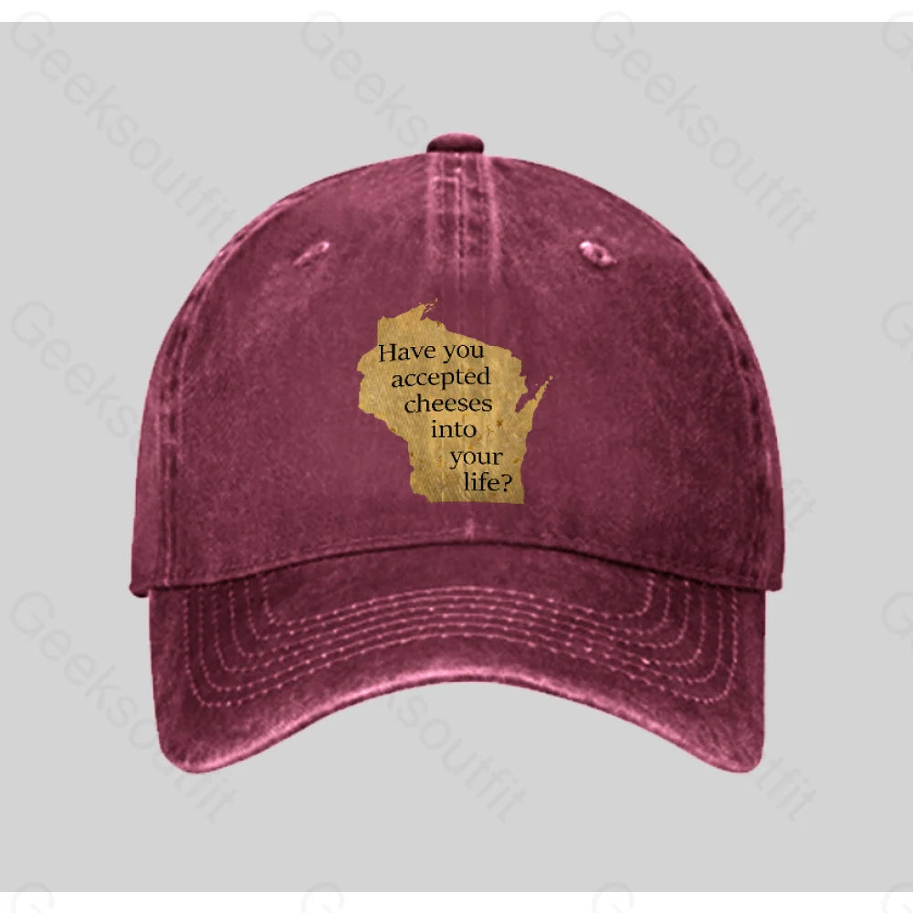 Wisconsin Cheese Pun Washed Vintage Baseball Cap Red