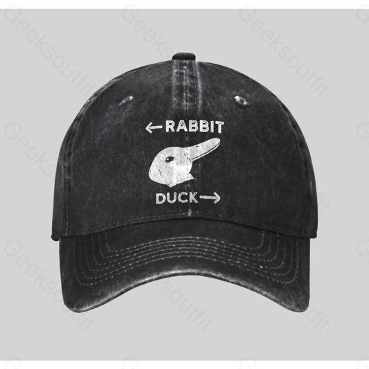 Wittgensteins Rabbit Duck Illusion Washed Vintage Baseball Cap Black