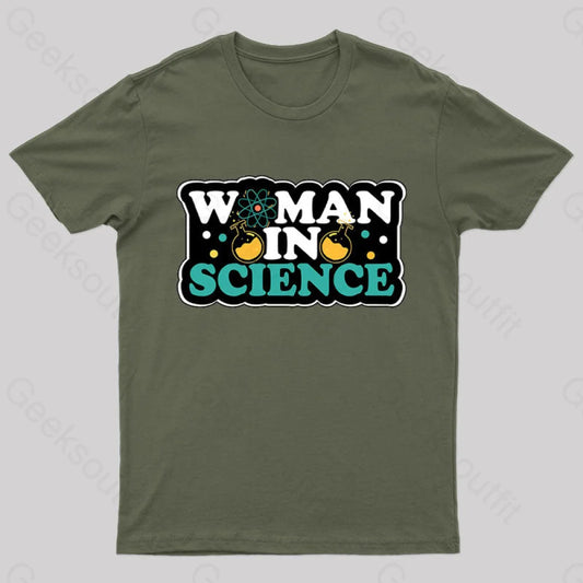 Woman In Science Nerd T-Shirt Army Green / S