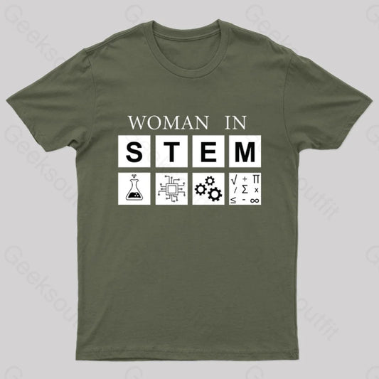 Woman In Stem Geek T-Shirt Army Green / S