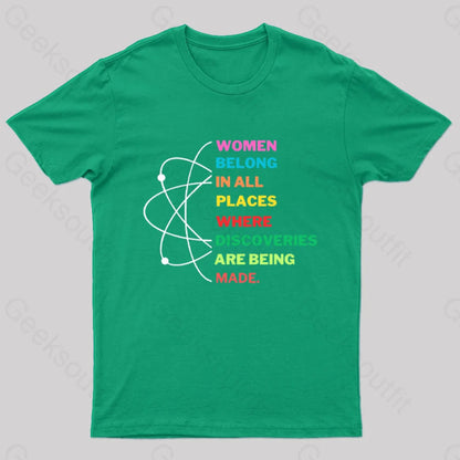 Women Belong In Science Nerd T-Shirt Green / S