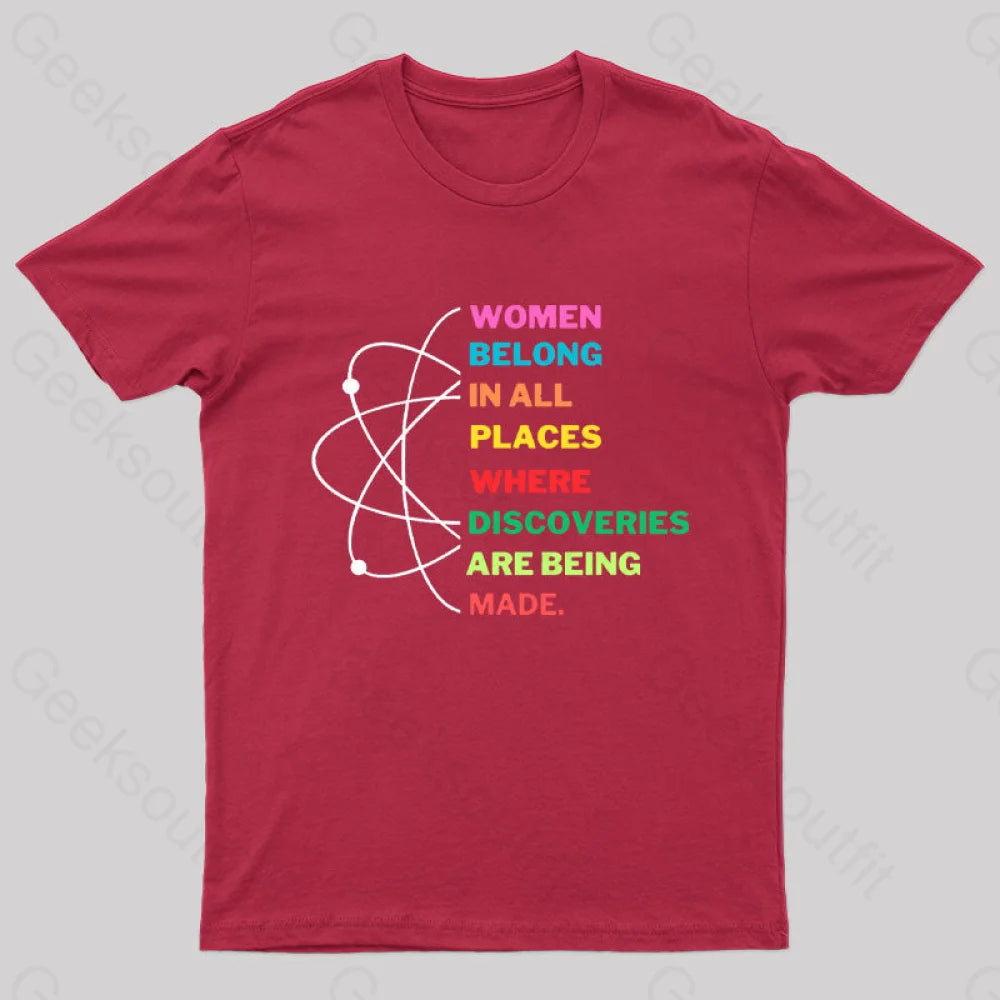 Women Belong In Science Nerd T-Shirt Red / S