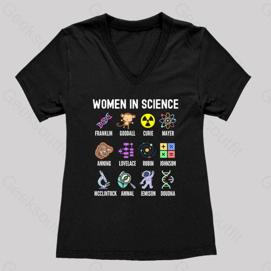 Women In Science Steminist Women’s V-Neck T-Shirt Black / S