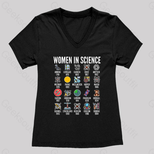 Women In Science Women’s V-Neck T-Shirt Black / S