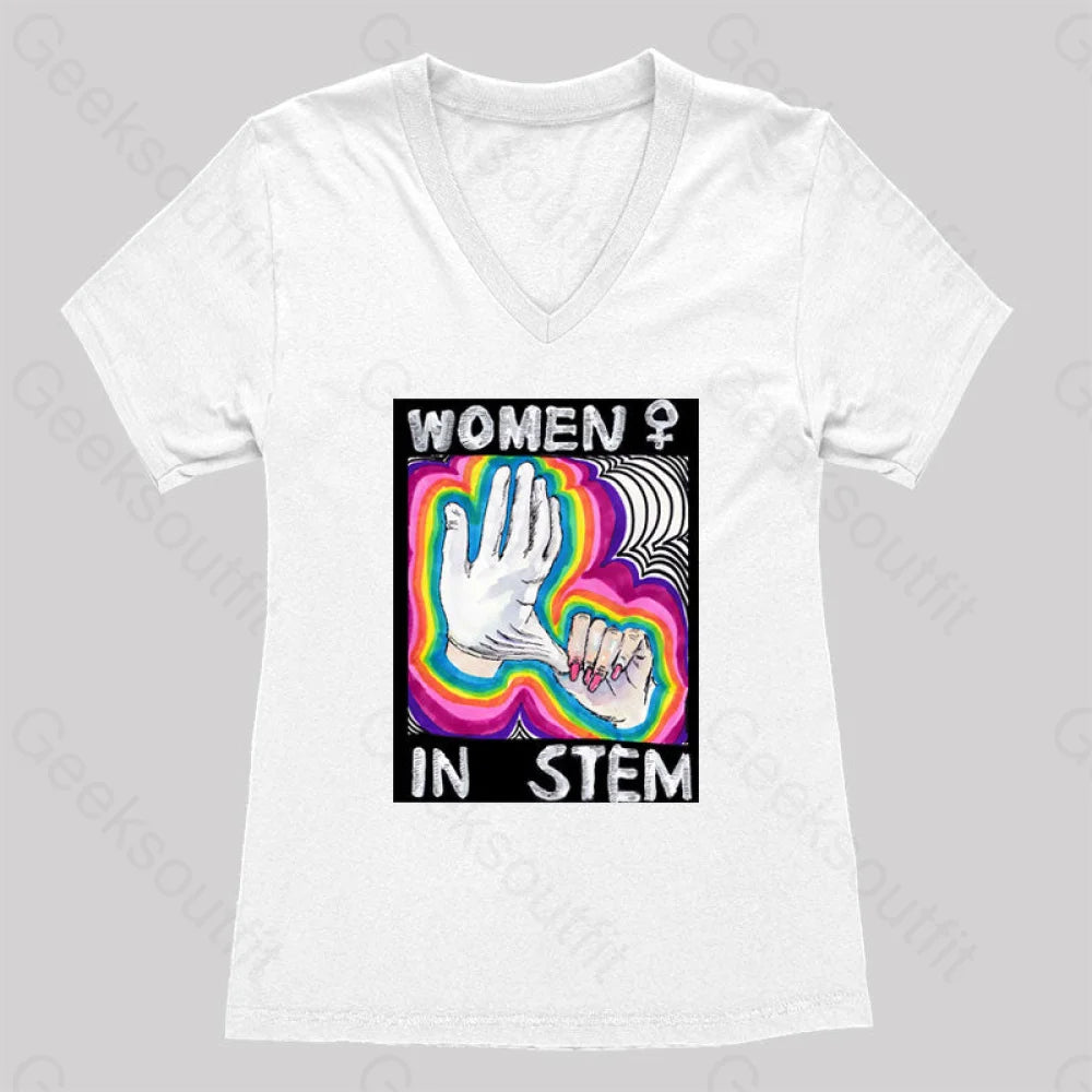 Women In Stem Women’s V-Neck T-Shirt White / S