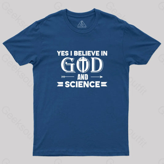 Yes I Believe In God And Science T-Shirt Navy / S