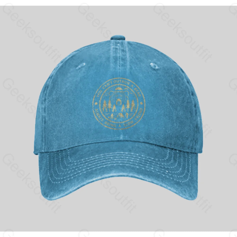 You Can’t Outrun A Bear Washed Vintage Baseball Cap Blue