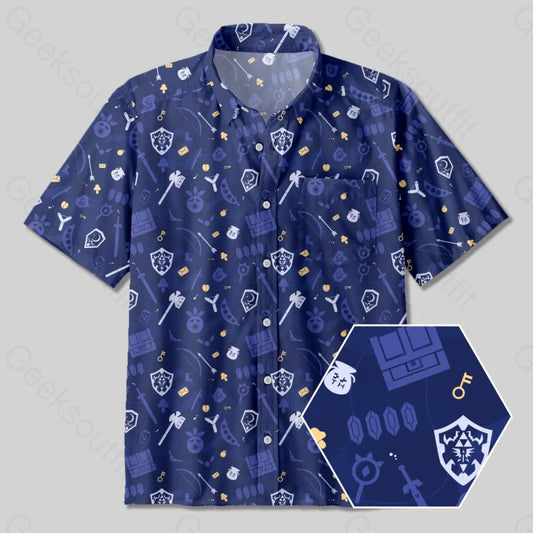 Zelda Game Pattern Button Up Pocket Shirt - Geeksoutfit