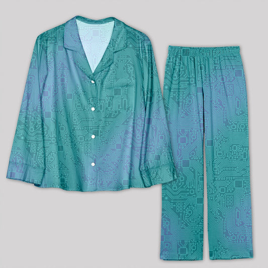 Computer Circuit Board Lake Green Pajamas Set - Geeksoutfit